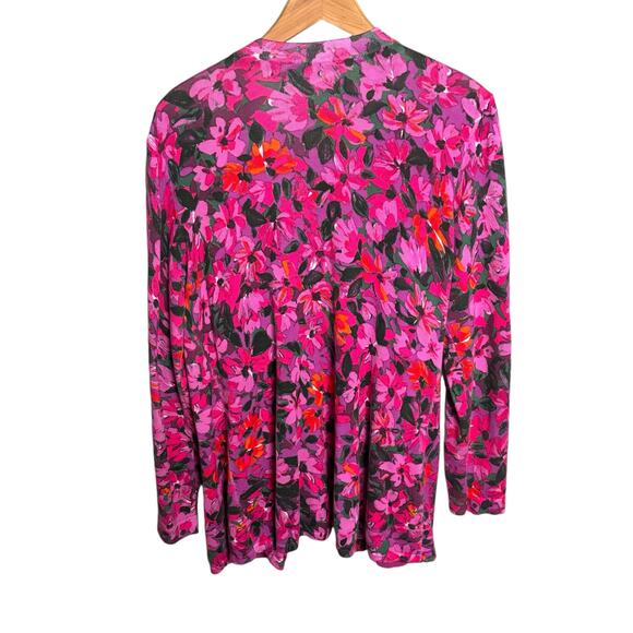 Isaac Mizrahi Women’s Pink Floral Open Front Cardigan Sweater Knit Size Large - Picture 10 of 11